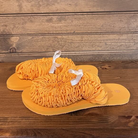 Tory Burch The Yo-Yo Squash Orange Flip-Flops Sandals Size 7 Women’s - Picture 2 of 10